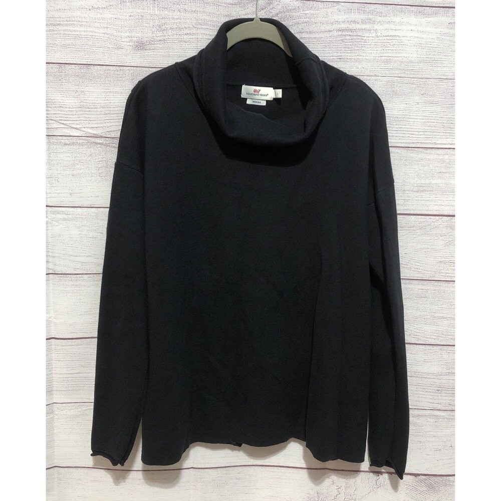 Vineyard Vines Sweater Black Merino Mock Turtleneck Split Back Size Large EUC